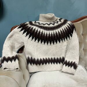 Double RL Beautiful cream and brown wool turtleneck sweater